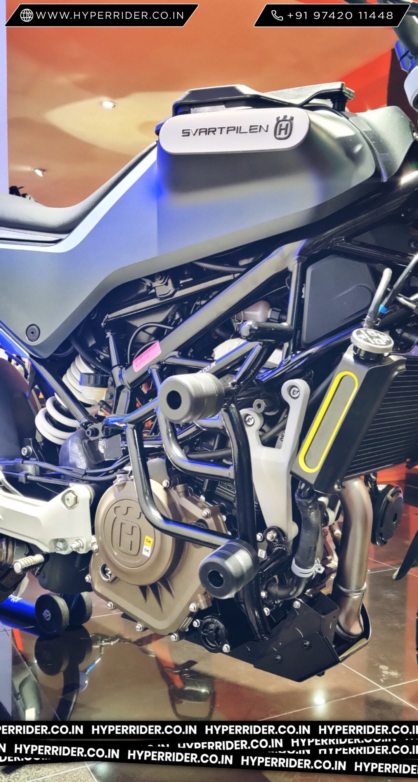 Hyperrider Crash Guard with CNC Delrin Frame Sliders for Husqvarna Svartpilen and Vitpilen