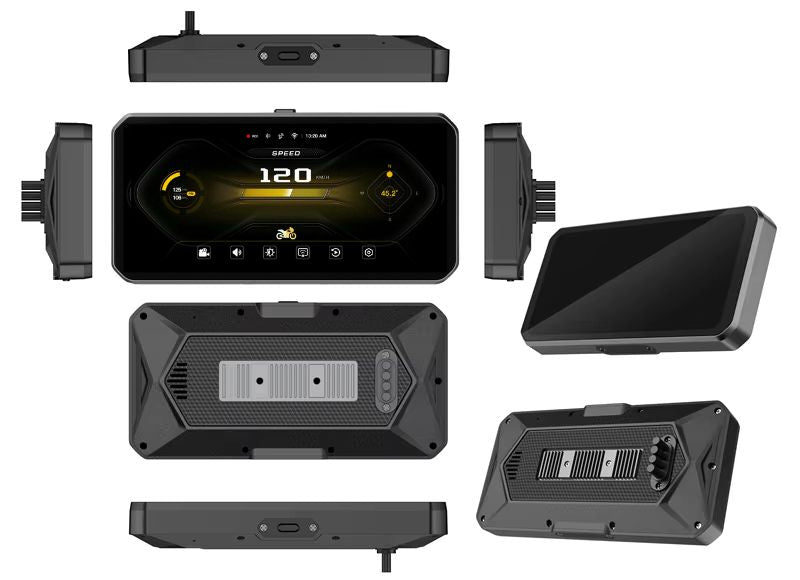 LBC Moto E3 Elite 6.25 inch motorcycle navigation system with Apple CarPlay Android Auto 2K display dual DVR TPMS GPS blind spot detection