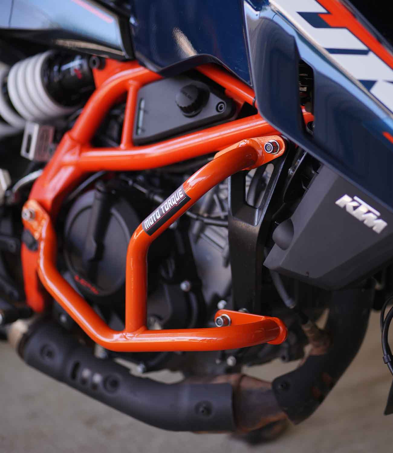 Mototorque Beetle crash guard orange KTM Duke 390 Gen 3 compact engine protection