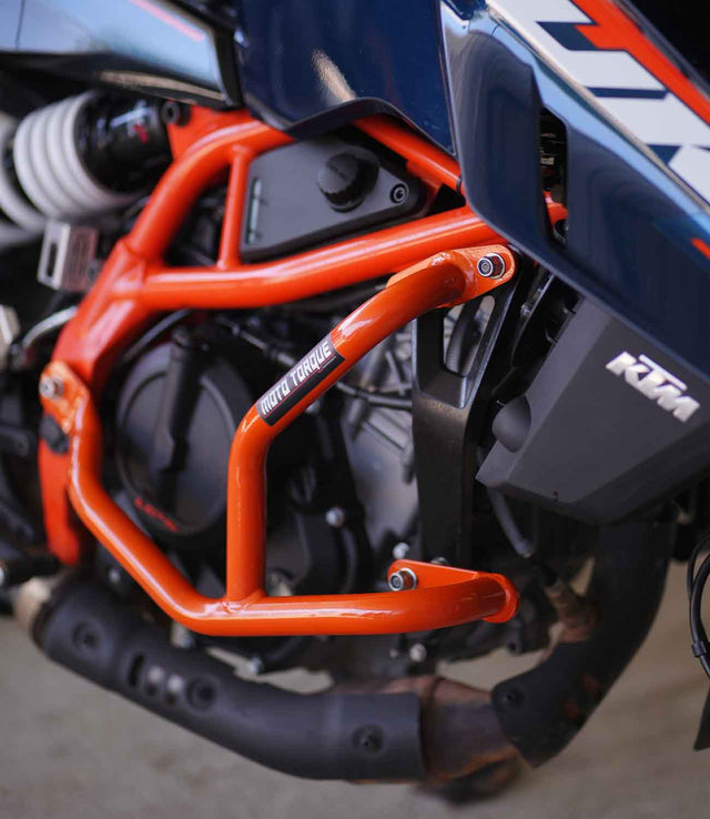 Mototorque Beetle crash guard orange KTM Duke 390 Gen 3 compact engine protection