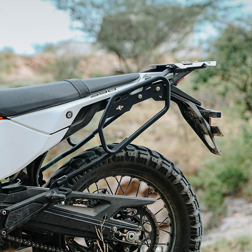 Legundary Custom KTM 390 Enduro R Casus Saddle Stay Black mild steel pannier mount luggage support