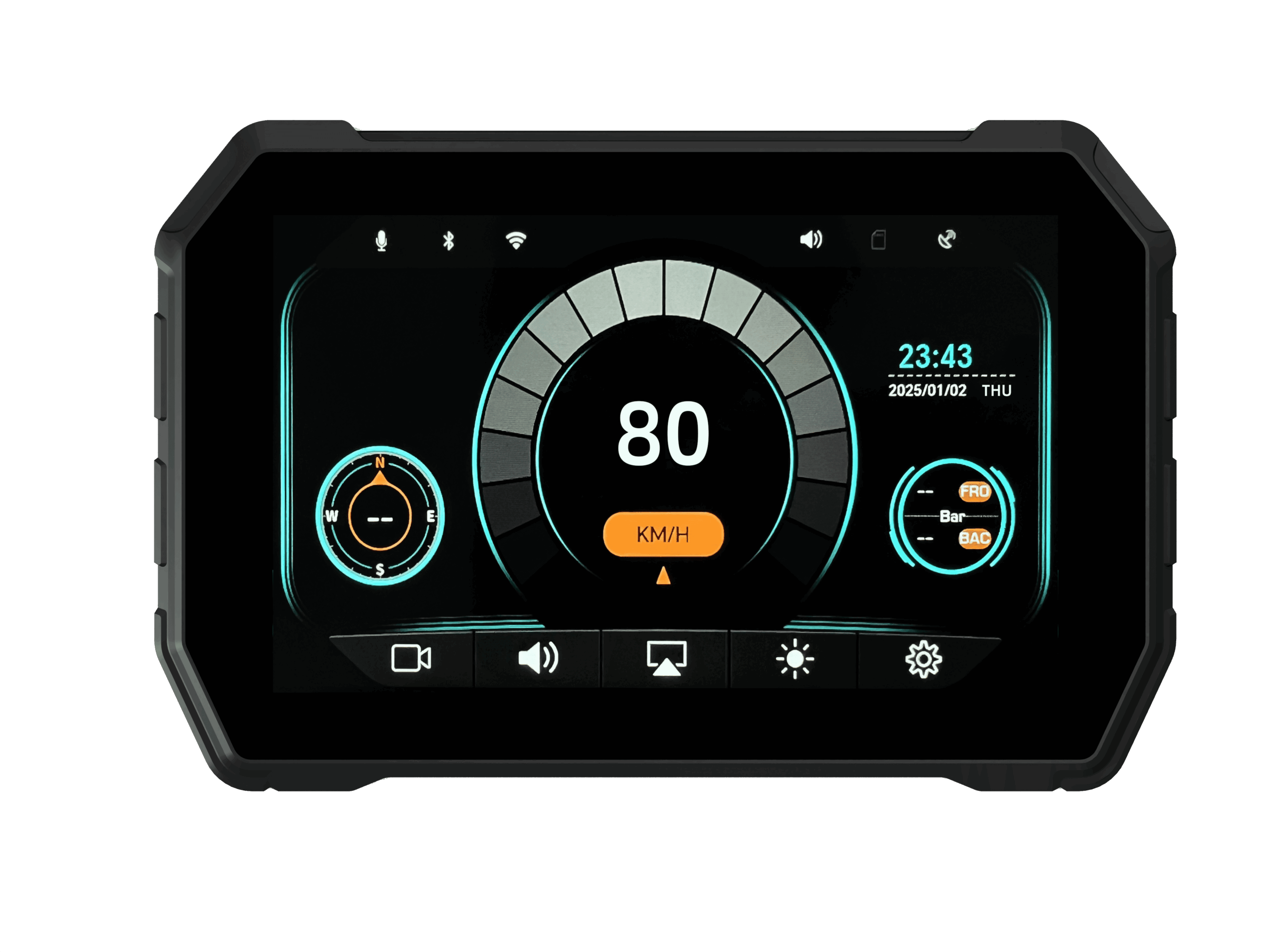 Sash Gears S5 Smart Riding Display with 5 inch touchscreen, wireless Apple CarPlay, Android Auto, dual 1080P cameras, GPS speed display and TPMS