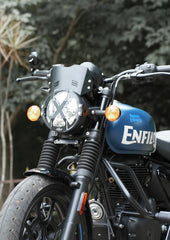 Legundary Custom Aegis metal visor for Royal Enfield Hunter 350 black mild steel headlight protection