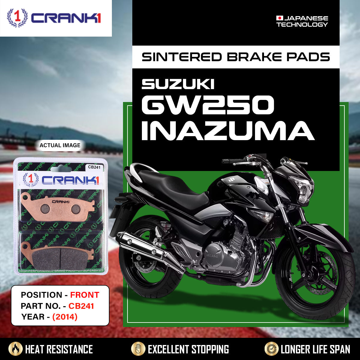 CRANK1 CB241 Sintered Front Brake Pads for Suzuki GW250 Inazuma 2014 Motorcycle Brake Pads