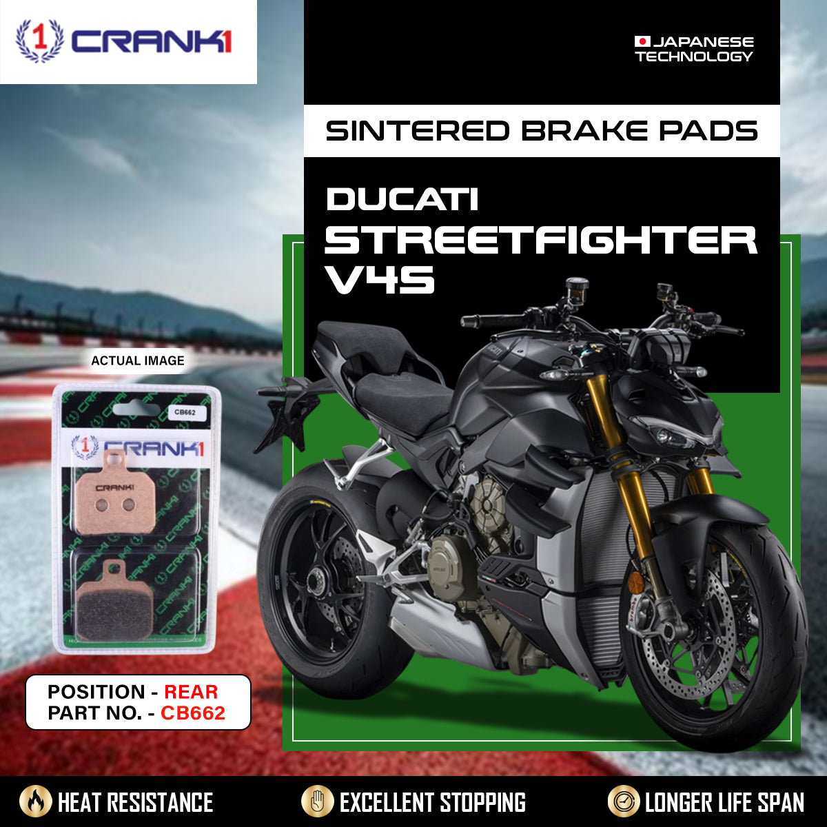 CRANK1 CB662 Sintered Rear Brake Pads for Ducati Streetfighter V4S motorcycle