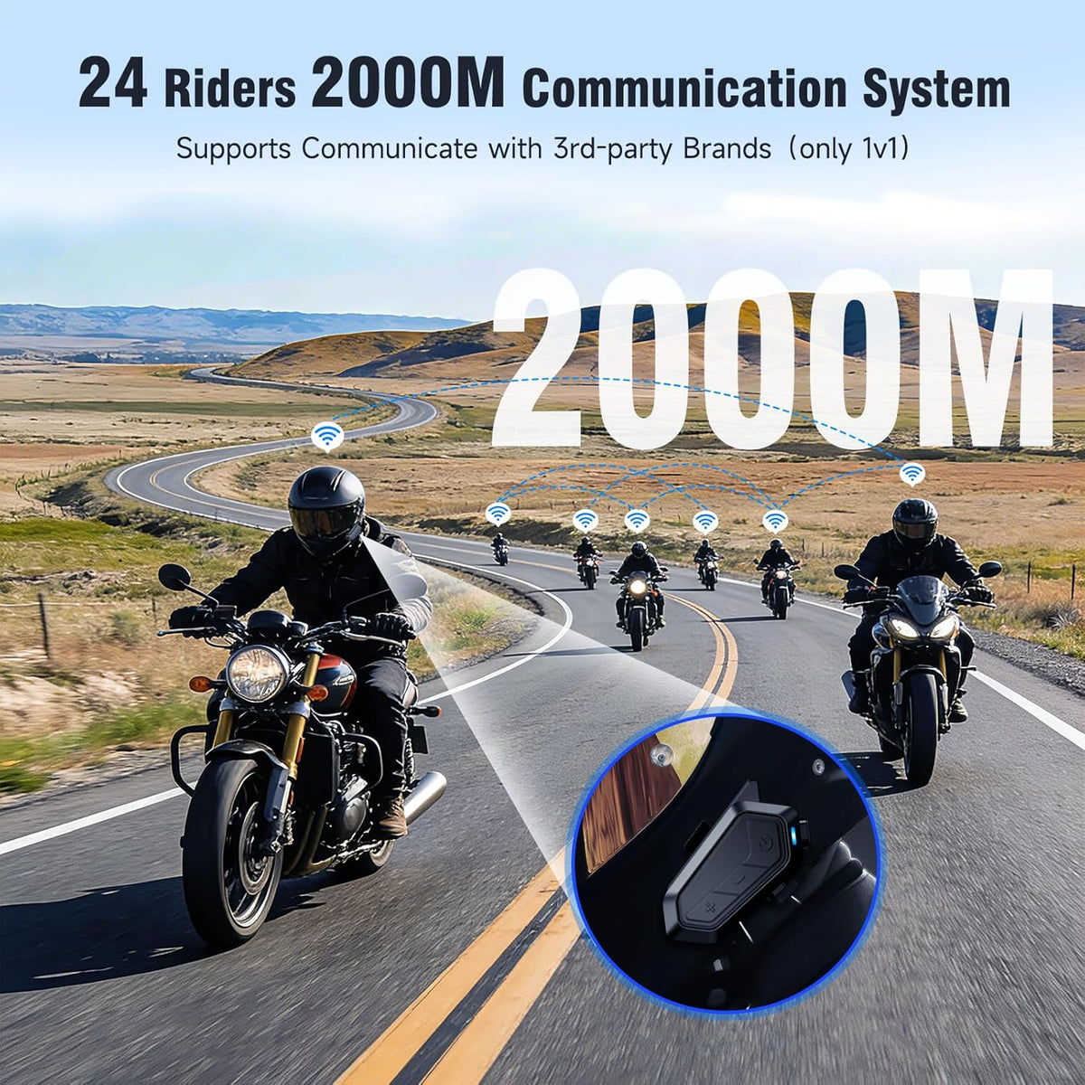 EDYELL V1 Motorcycle Bluetooth Helmet Headset with 24 Rider 2KM Intercom and Hi-Fi Helmet Speakers