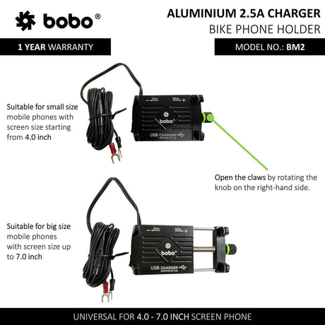 BOBO BM2 aluminium motorcycle phone holder with USB charger bike mobile mount handlebar smartphone holder