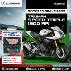 Crank1 CB312 Rear Sintered Brake Pads for Triumph Speed Triple 1200 RR 2021 Onwards