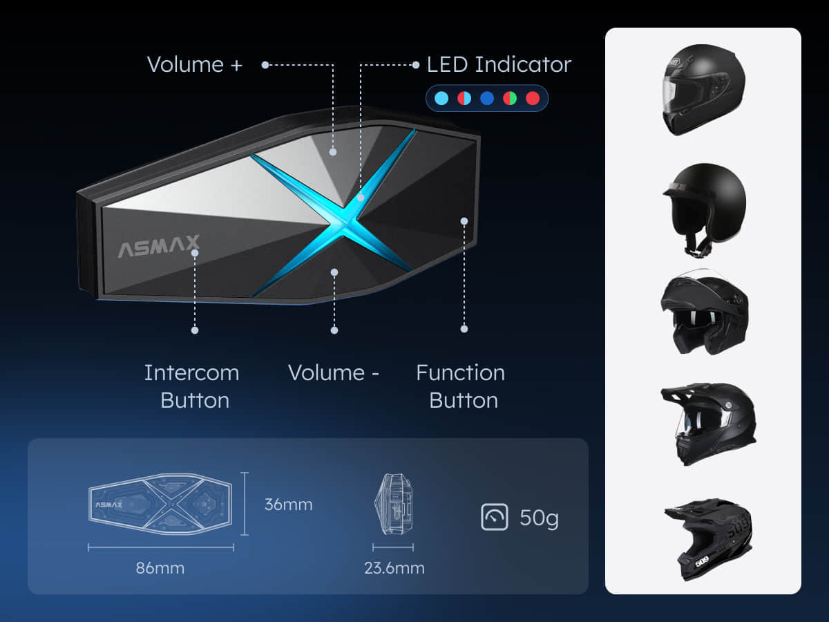 LBC MOTO ASMAX F1 Pro smart motorcycle intercom tuned by Bongiovi Acoustic Labs