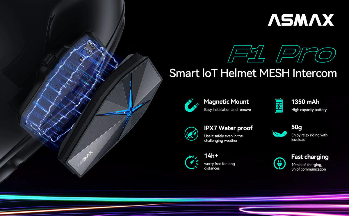 LBC MOTO ASMAX F1 Pro smart motorcycle intercom tuned by Bongiovi Acoustic Labs