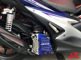 RCB S Series 01IR007 CNC aluminium motorcycle radiator cover with mesh airflow design in Gold/Silver, Blue/Silver and Black/Red colour options.