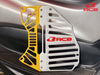 RCB S Series 01IR007 CNC aluminium motorcycle radiator cover with mesh airflow design in Gold/Silver, Blue/Silver and Black/Red colour options.