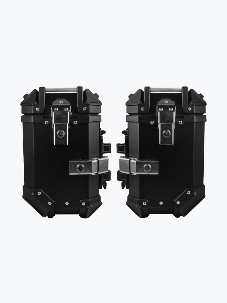 Legundary Custom Fort Knox Series 36L aluminium saddlebags black and silver hard case motorcycle luggage