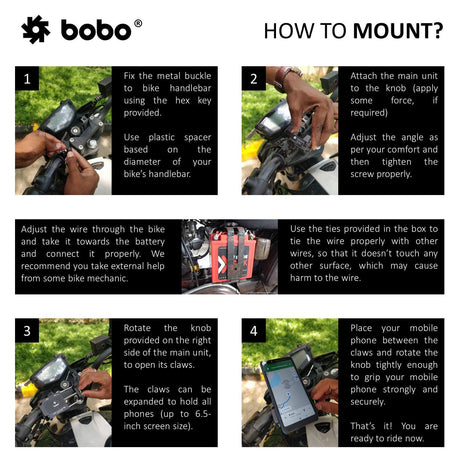 BOBO BM2 aluminium motorcycle phone holder with USB charger bike mobile mount handlebar smartphone holder