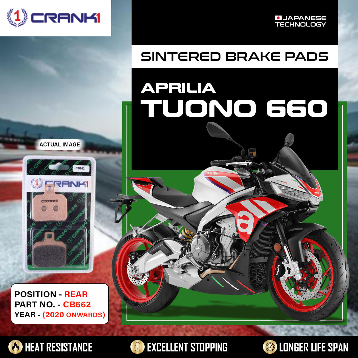CRANK1 CB662 rear sintered brake pads for Aprilia Tuono 660 2020 onwards high performance motorcycle brake pads LEGUNDARY Custom