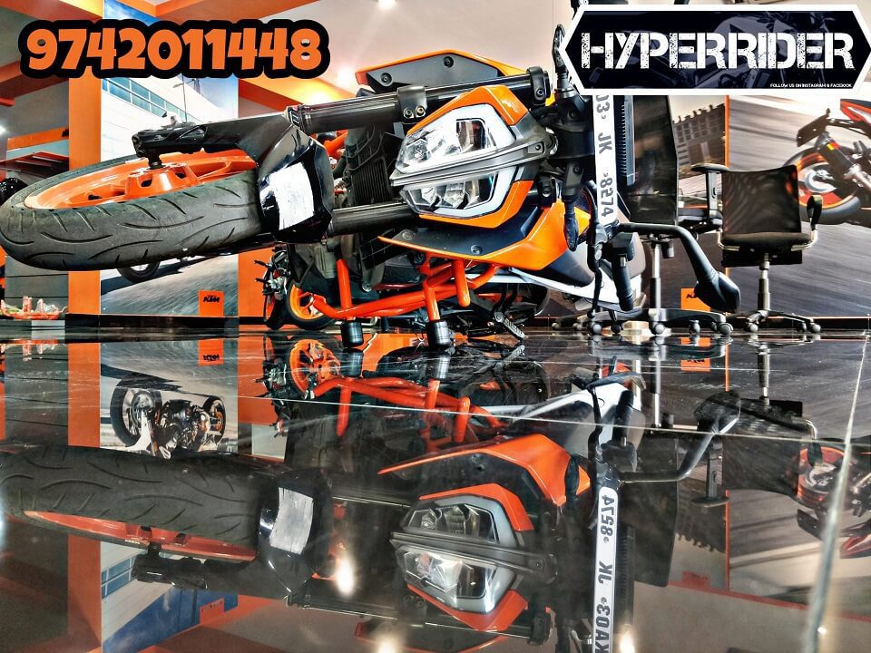 Hyperrider Crash Guard for KTM Duke 125 and Duke 200 BS6 with CNC Delrin Frame Sliders Black Orange