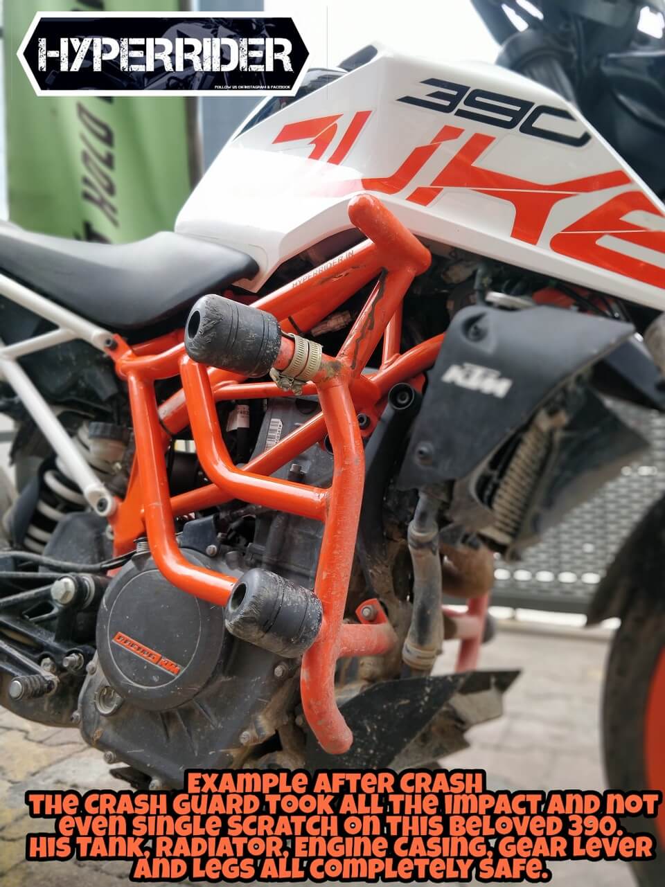 Hyperrider Crash Guard for KTM Duke 125 and Duke 200 BS6 with CNC Delrin Frame Sliders Black Orange