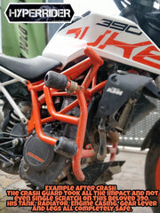 Hyperrider Crash Guard for KTM Duke 125 and Duke 200 BS6 with CNC Delrin Frame Sliders Black Orange