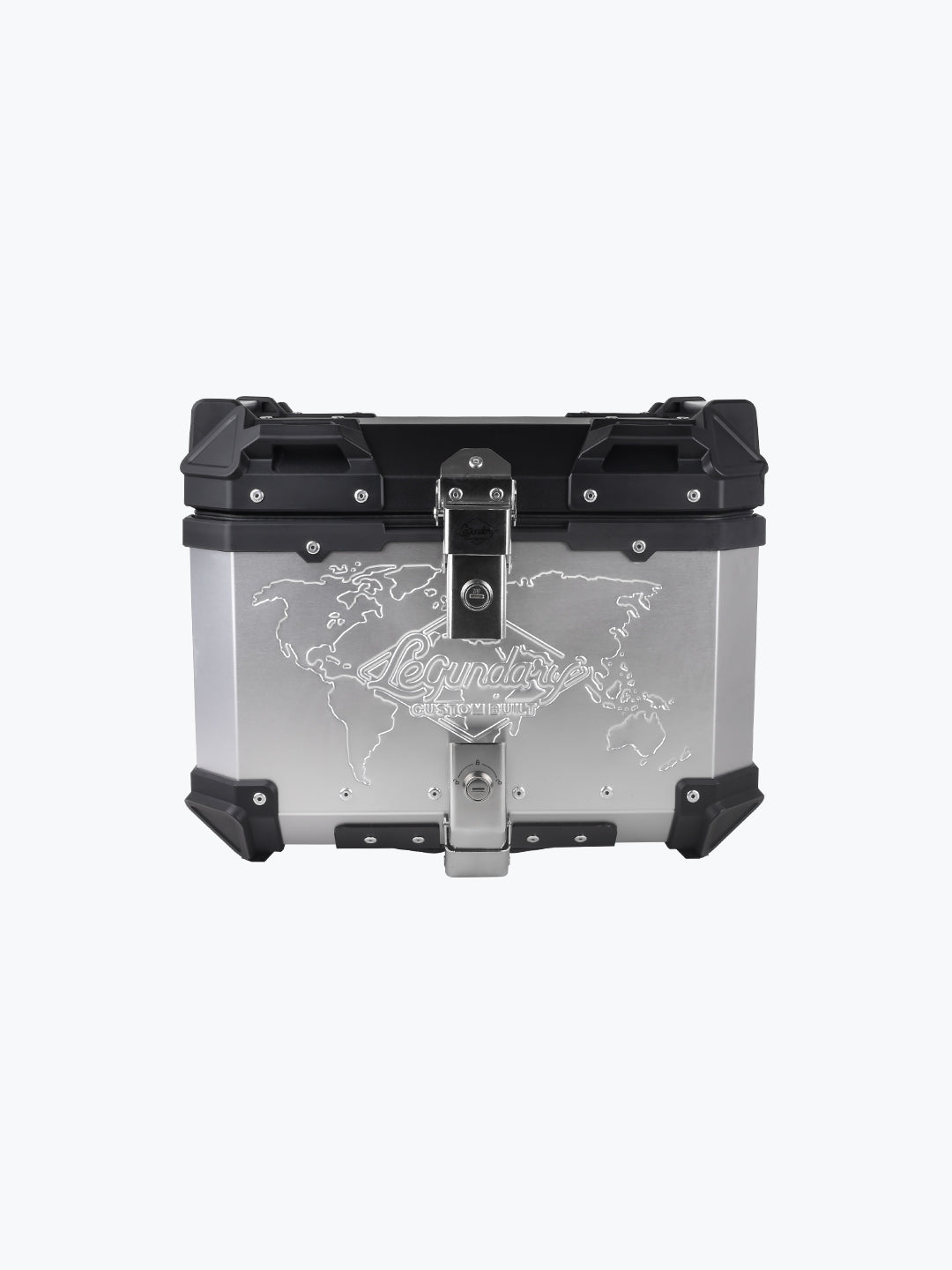 Legundary Custom Fort Knox Series 45L aluminium top case with backrest pad black and silver motorcycle luggage box