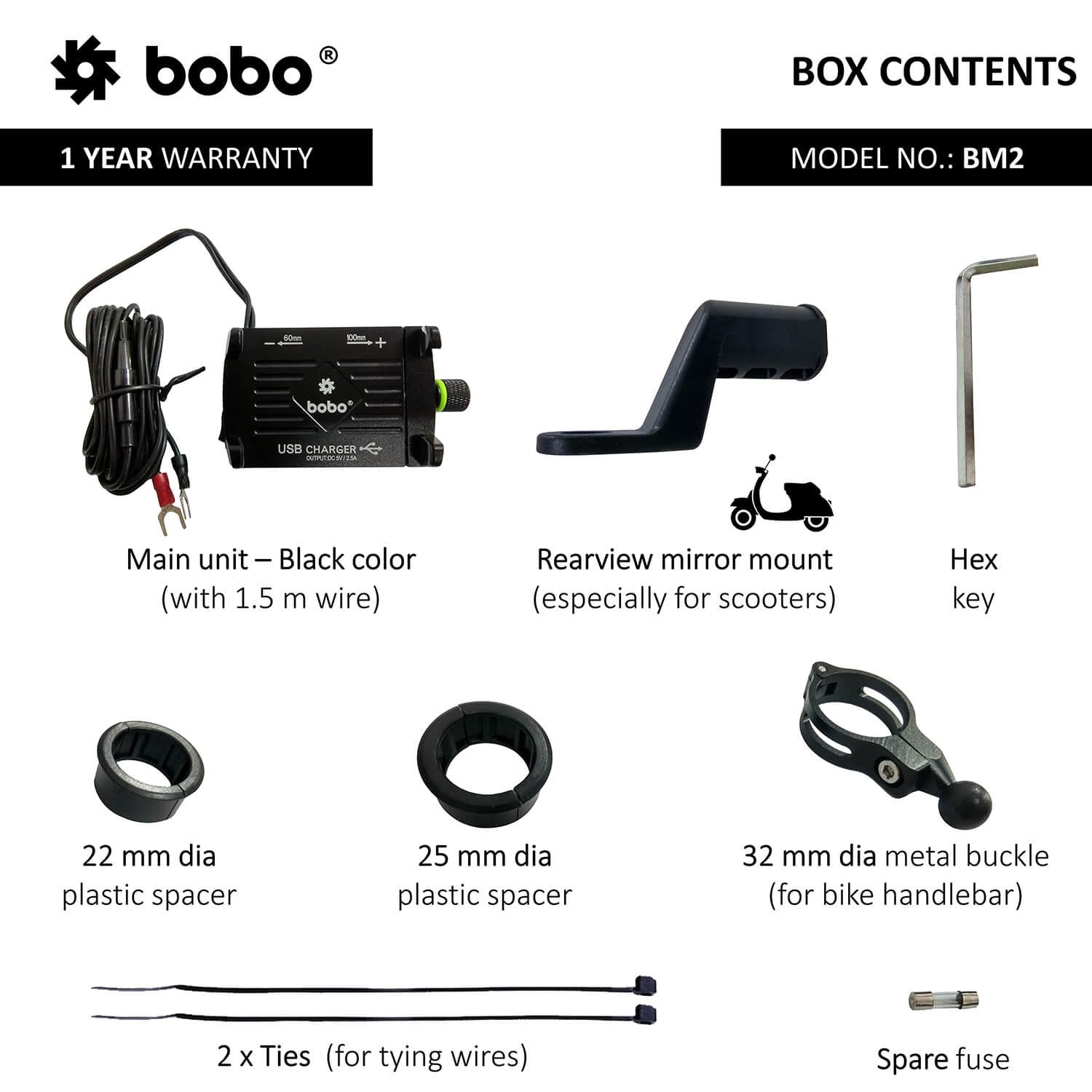 BOBO BM2 aluminium motorcycle phone holder with USB charger bike mobile mount handlebar smartphone holder
