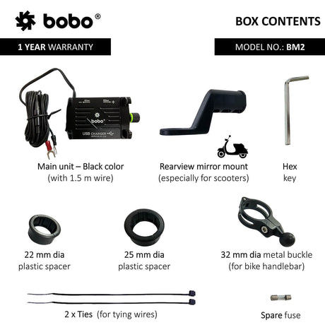BOBO BM2 aluminium motorcycle phone holder with USB charger bike mobile mount handlebar smartphone holder