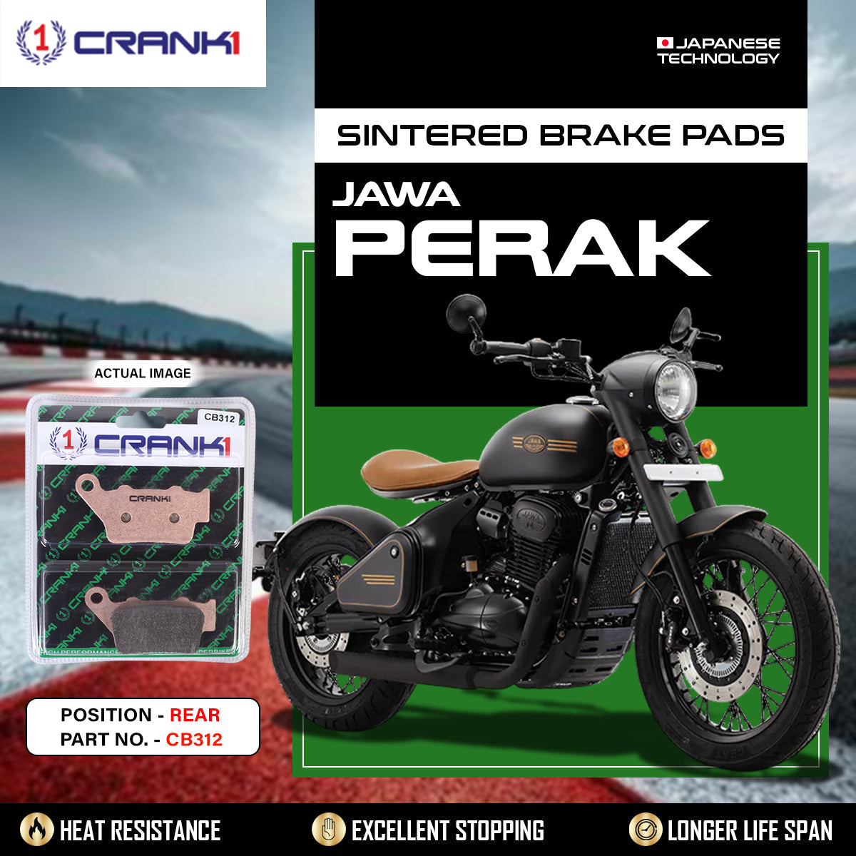 CRANK1 CB312 Rear Sintered Brake Pads for Jawa Perak