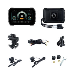 Sash Gears S5 Smart Riding Display with 5 inch touchscreen, wireless Apple CarPlay, Android Auto, dual 1080P cameras, GPS speed display and TPMS