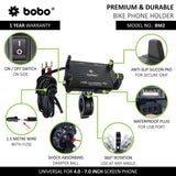 BOBO BM2 aluminium motorcycle phone holder with USB charger bike mobile mount handlebar smartphone holder