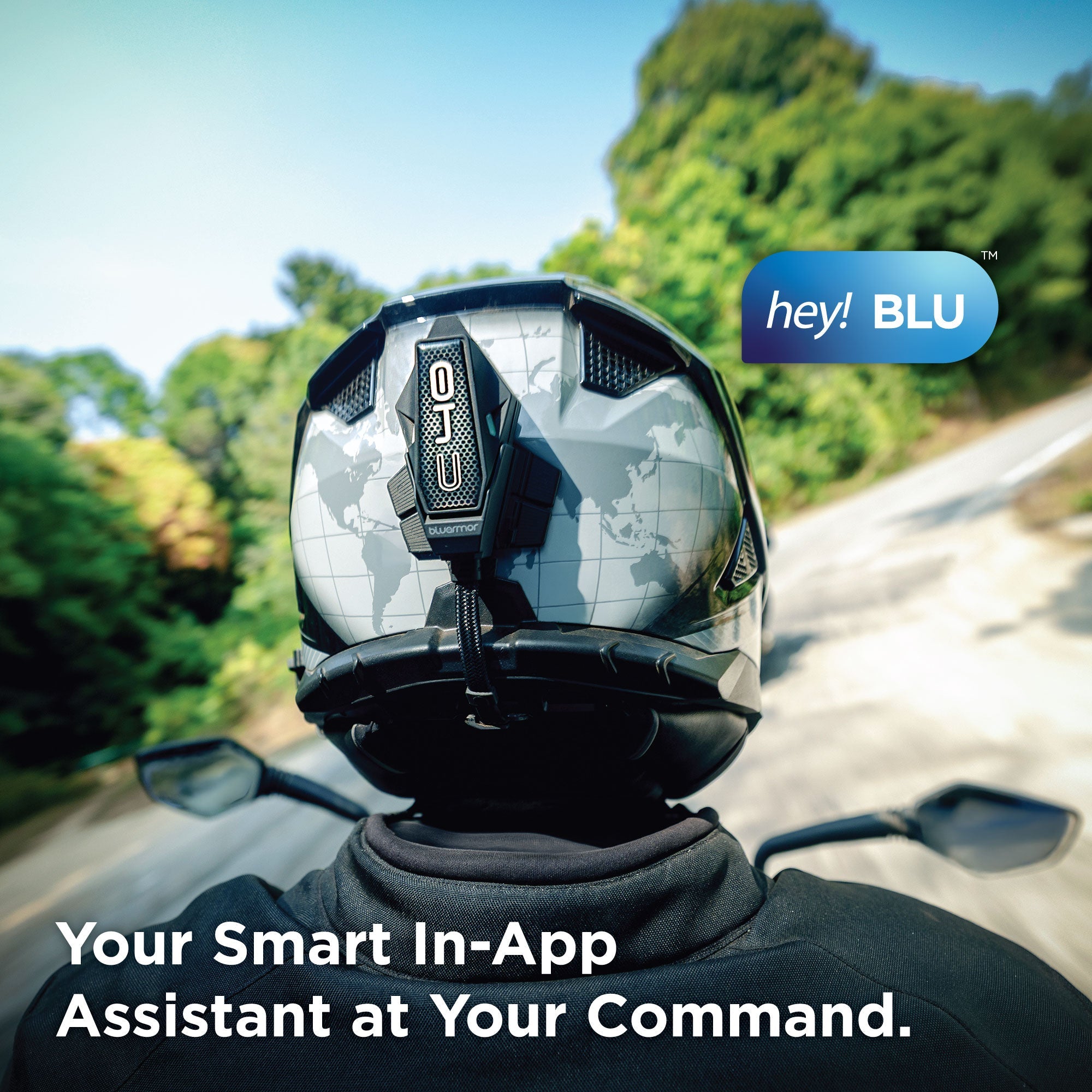 BluArmor C40 Bluetooth helmet intercom with RIDEGRID 2.0 Pro Plus eRIDEGRID 1.2km communication range crash detection and 16 hour battery