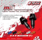 RCB M3 aluminium motorcycle handlebar weight balancers in Gold, Red and Blue