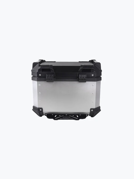 Legundary Custom Fort Knox Series TC 45L Aluminium Top Box with Backrest Pad Black Silver Motorcycle Storage Case