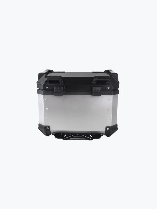 Legundary Custom Fort Knox Series TC 45L Aluminium Top Box with Backrest Pad Black Silver Motorcycle Storage Case
