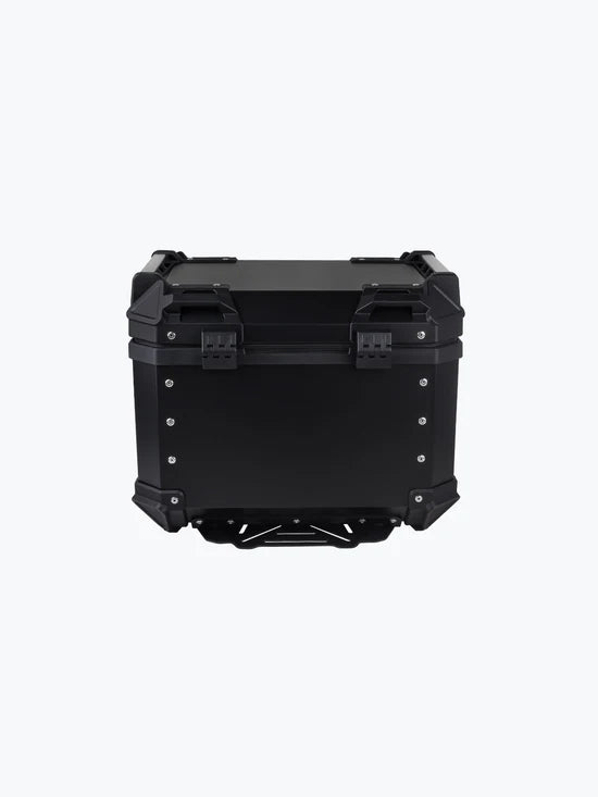 Legundary Custom Fort Knox Series TC 45L Aluminium Top Box with Backrest Pad Black Silver Motorcycle Storage Case