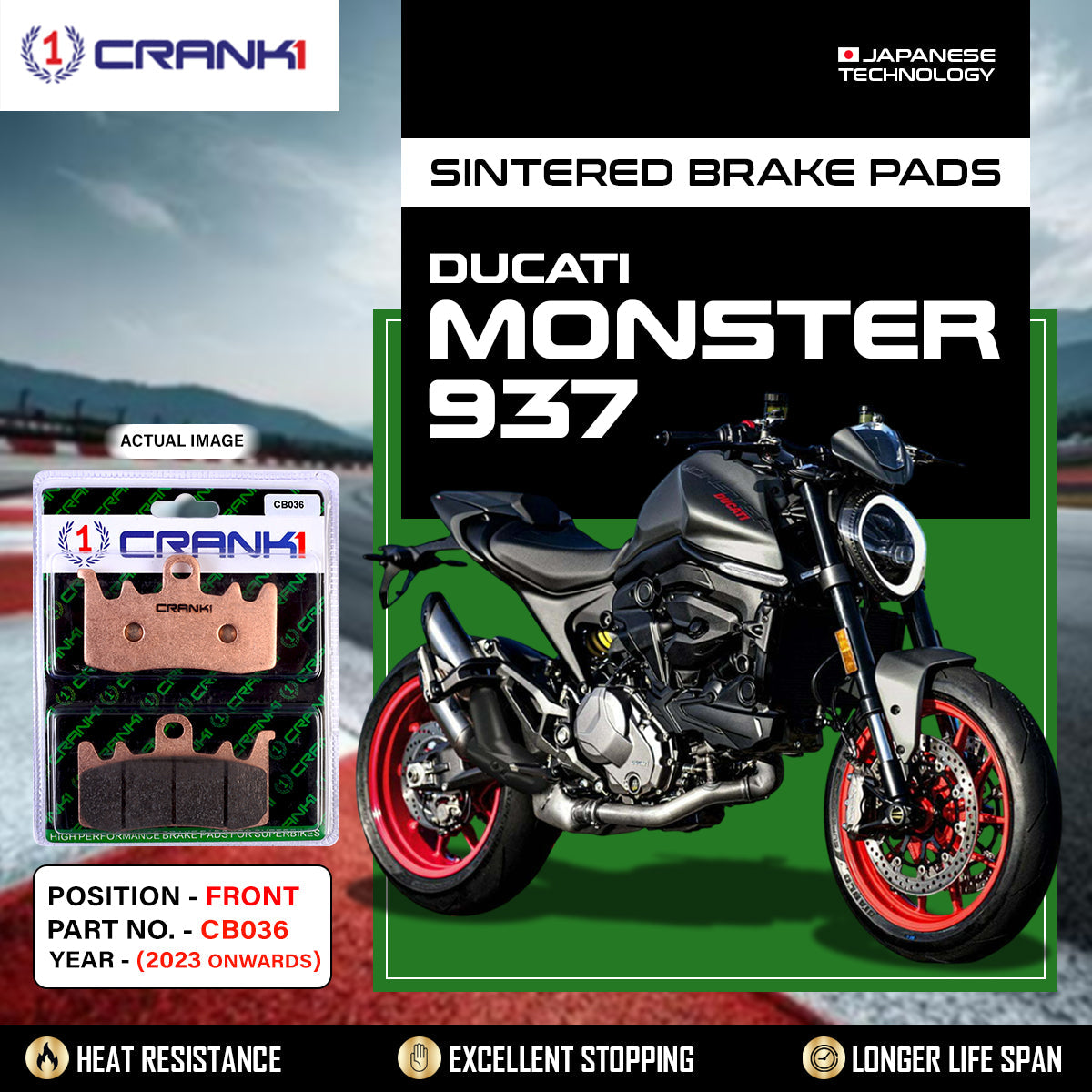 CRANK1 CB036 Front Sintered Brake Pads For Ducati Monster 937 2023 Onwards Motorcycle