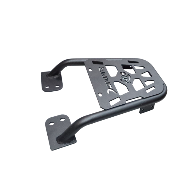 Motocare heavy duty Dominar 400 plate carrier rear luggage rack installed on Bajaj Dominar 250 and 400 motorcycle