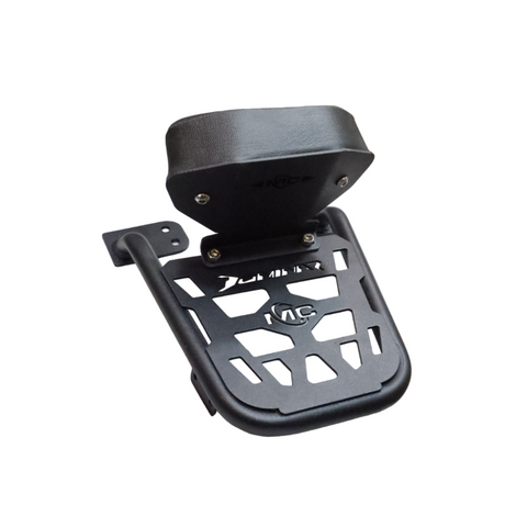 Motocare Dominar 400 plate carrier with integrated pillion backrest installed on Bajaj Dominar 250 and 400 motorcycle