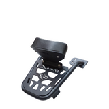 Motocare Dominar 400 plate carrier with integrated pillion backrest installed on Bajaj Dominar 250 and 400 motorcycle