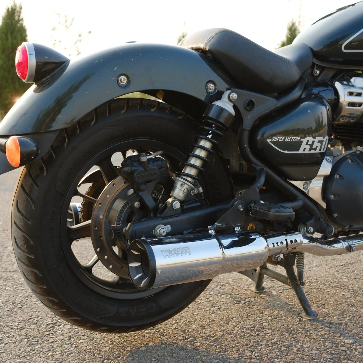 Bycology Rhino Racing Grenade V4 chrome stainless steel exhaust for Royal Enfield Super Meteor 650