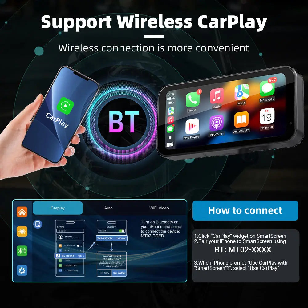 LBC Moto S3P Lite 6.25 inch motorcycle display with Apple CarPlay Android Auto 2K IPS screen handlebar remote waterproof