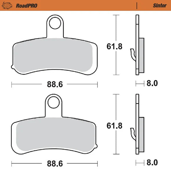 Moto-Master RoadPRO Sinter Brake Pads Harley Davidson Dyna Fat Bob 1585 Front 411501 Rear 412102 TÜV Approved High Performance Cruiser Motorcycle Brake Pads
