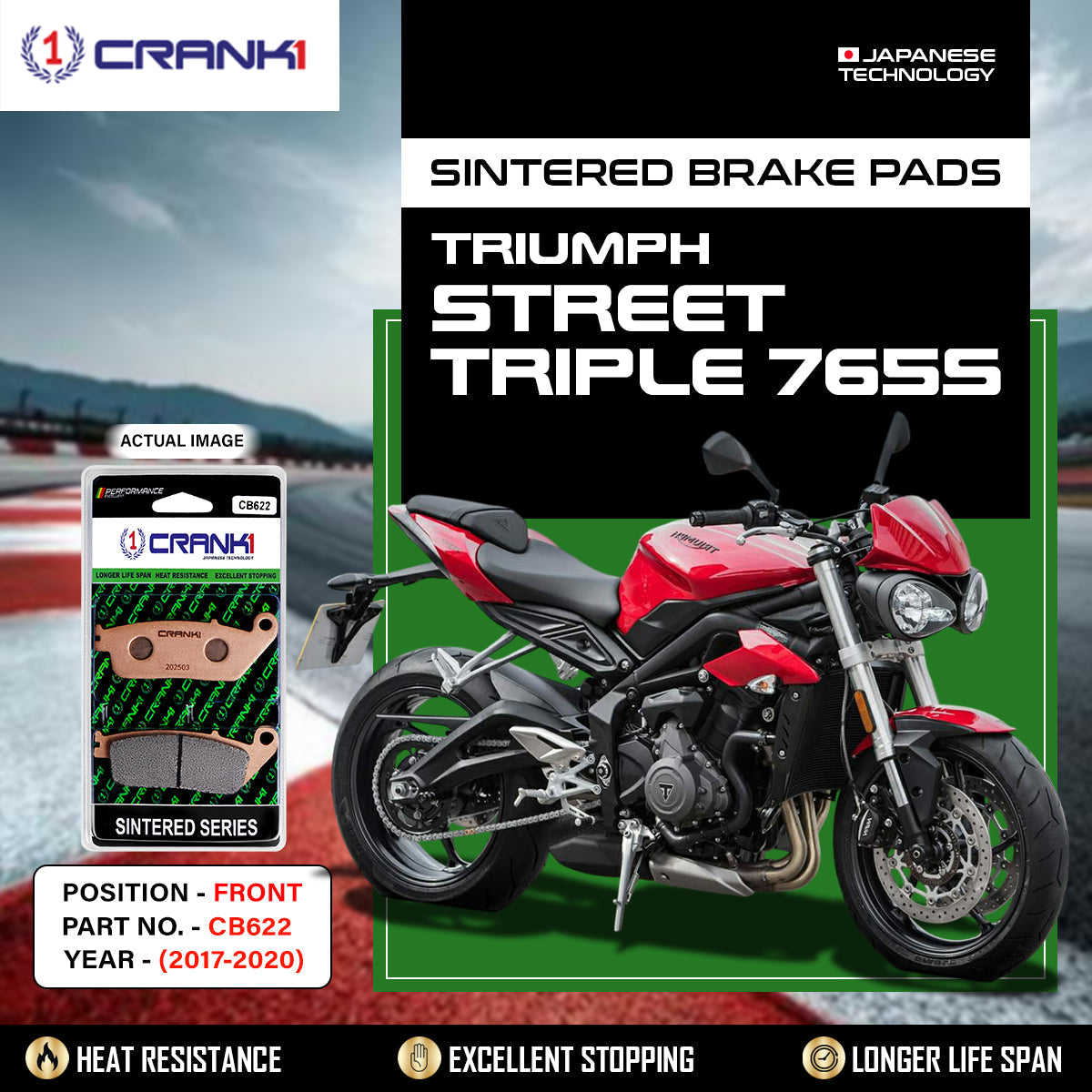 CRANK1 CB622 Sintered Front Brake Pads for Triumph Street Triple 765S 2017-2020 Motorcycle Brake Pads
