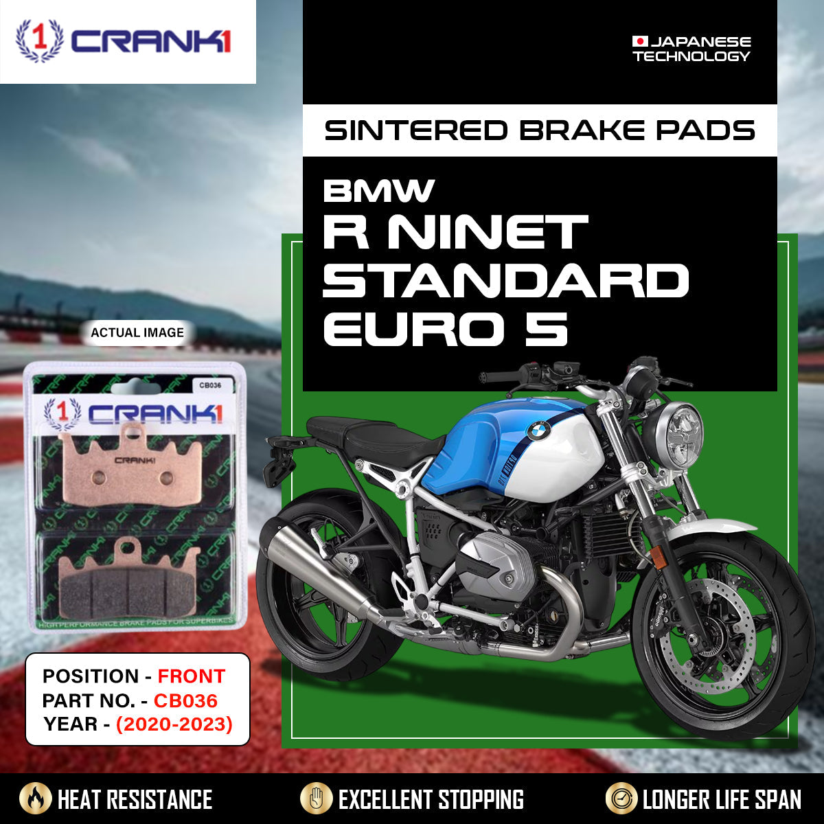 CRANK1 Sintered Front Brake Pads CB036 for BMW R nineT Standard Euro 5 2020-2023 Motorcycle Brake Pads