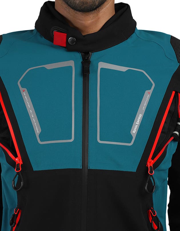 Royal Enfield Adventurer XT Waterproof Riding Jacket in Blue, Olive and Black