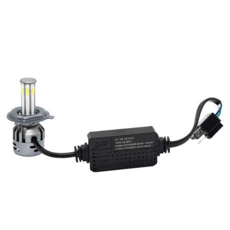 HJG M8 ORIGINAL 100W LED Headlight Bulb H4 For All Motorcycles (Low and High Beam Bulbs (White) AC/DC 100Watt 8 Side Chip) - Type H4
