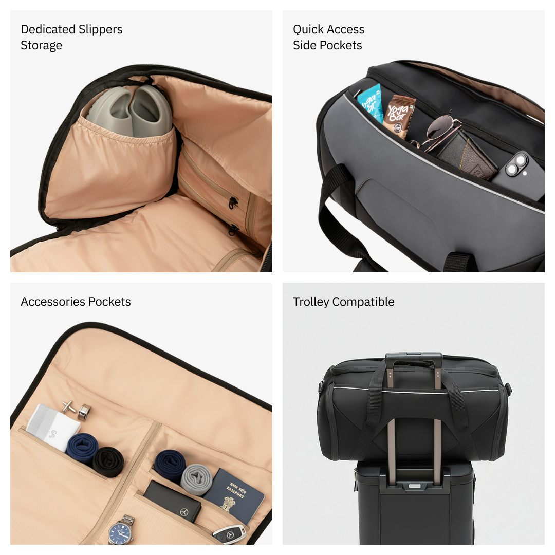 Vantora ALLURE 45L Water-Resistant Duffle Bag for Travel and Weekend Trips with Dedicated Suit Compartment