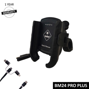 BOBO BM24 PRO PLUS motorcycle phone holder quick release with vibration damper 36W USB C charger bike mobile mount