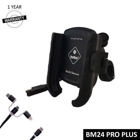 BOBO BM24 PRO PLUS motorcycle phone holder quick release with vibration damper 36W USB C charger bike mobile mount