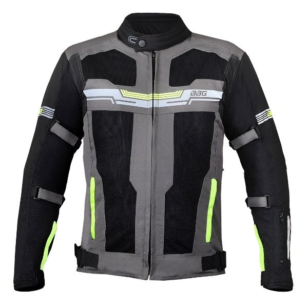 BBG Marshal motorcycle riding jacket with CE Level 2 armour in Black, Neon and Red
