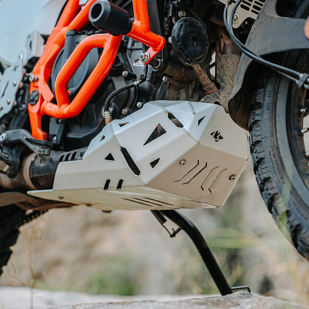 Legundary Custom KTM 390 Enduro R Vambrace Bash Plate Silver aluminium engine sump guard skid plate