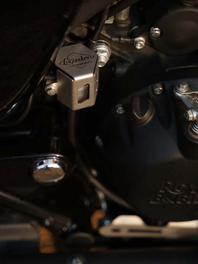 Legendary Custom Meteor Novato rear brake fluid guard stainless steel silver for Royal Enfield Meteor 350